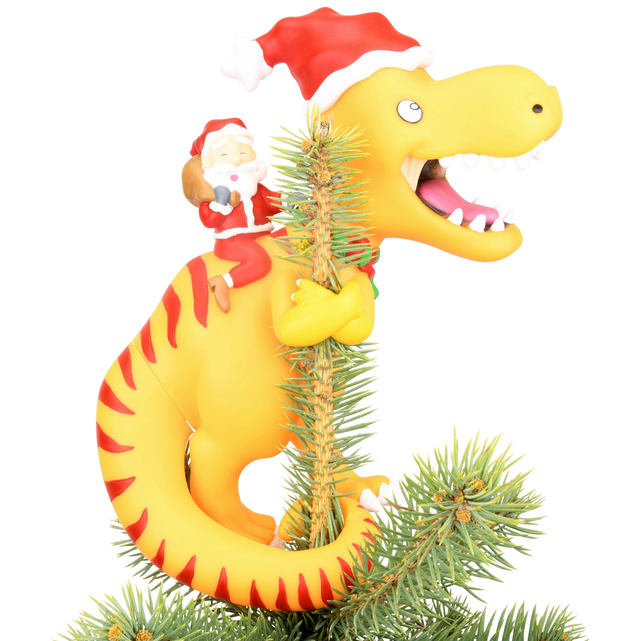 Tree Buddees Santa Riding a T-Rex Funny Christmas Tree Topper - Large 10"